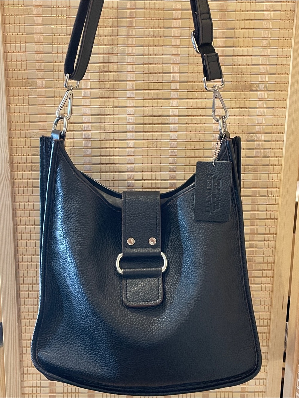 Danier Black Leather Sling/Shoulder Bag with Silver Hardware